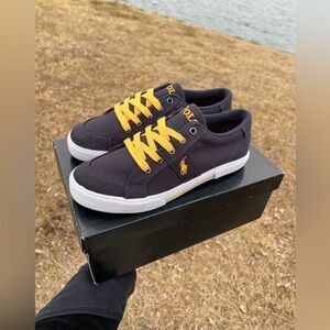 NWT Polo Ralph Lauren Navy and Yellow Felixstow Canvas Sneaker Size 5